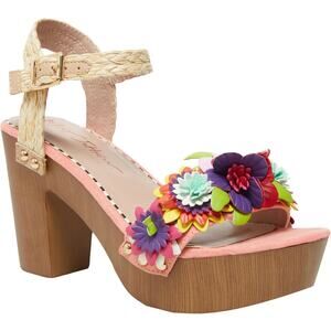 Betsey Johnson Jillie Floral Platform Wedge Sandals Pink Size 9 NWOB
